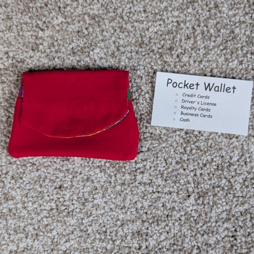 Handmade Red Fabric Pocket Wallet Rainbow Psychedelic Swirl Card Holder Snap - Picture 2 of 6